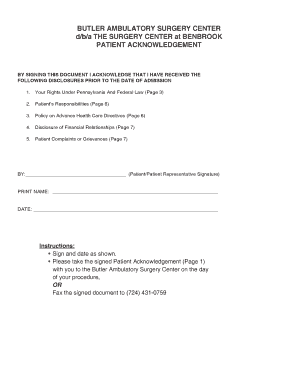 Patient Acknowledgement Form