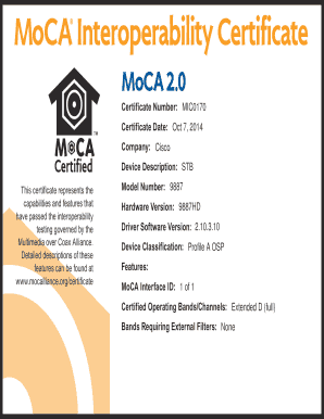 MoCA 2.0 Interoperability Certificate