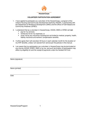 HoosierCorps Volunteer Participation Agreement