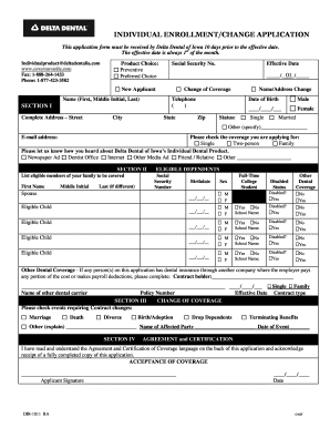 Delta Dental of Iowa Individual Enrollment Application