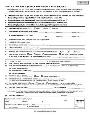 Iowa Vital Record Application Form