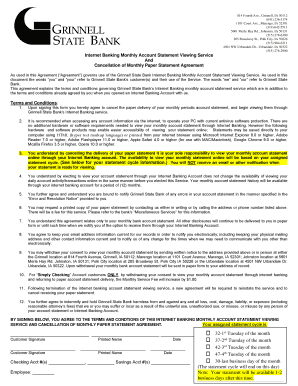 Internet Banking Monthly Account Statement Viewing Service Agreement