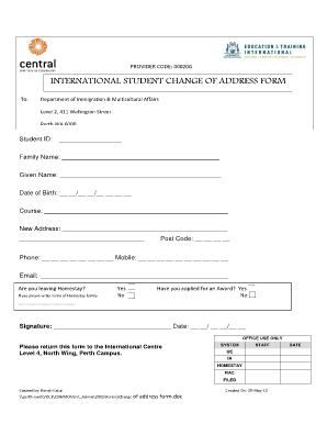 International Student Change of Address Form