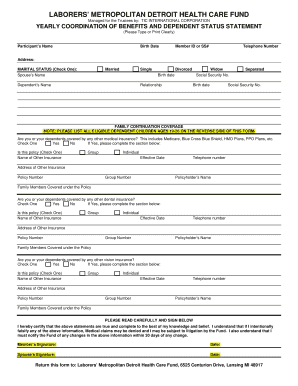 Laborers’ Metropolitan Detroit Health Care Fund Coordination of Benefits Form