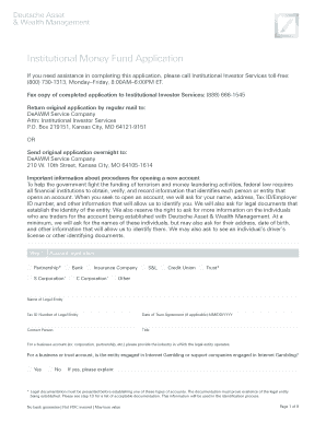 Deutsche Asset Institutional Money Fund Application