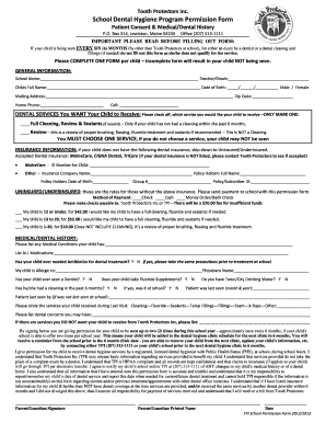 School Dental Hygiene Program Permission Form