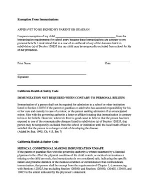 California Immunization Exemption Affidavit