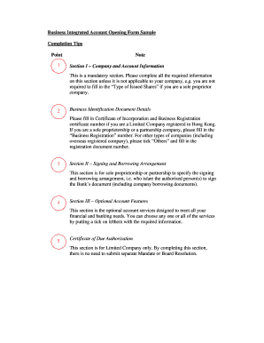 Business Integrated Account Opening Form