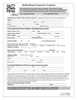 Health History/Consent for Treatment