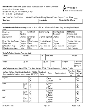 Coventry Health Insurance Enrollment Form