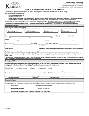 Kansas Cosmetology Out-of-State Licensure Application