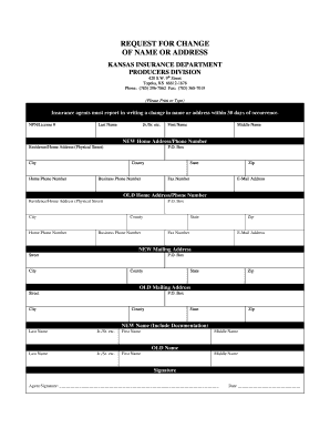 Kansas Insurance Agent Name or Address Change Form