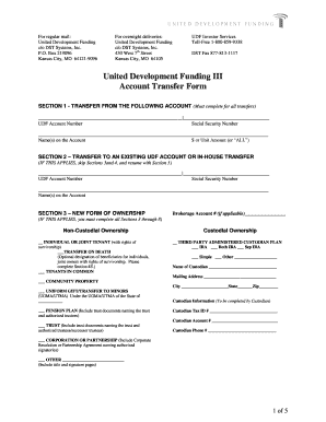 United Development Funding III Account Transfer Form