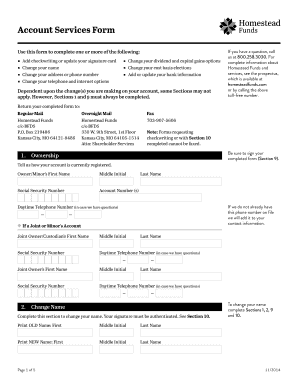 Homestead Funds Account Services Form