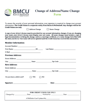 Credit Union Address/Name Change Form