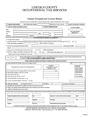 Lincoln County Annual Occupational License Return