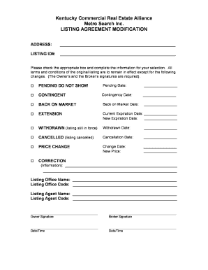 Kentucky Commercial Real Estate Listing Agreement Modification