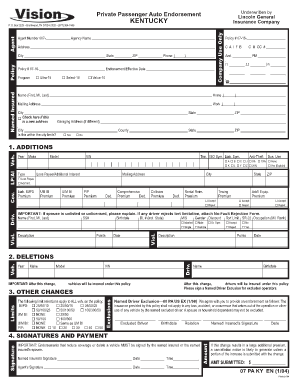 Kentucky Private Passenger Auto Endorsement