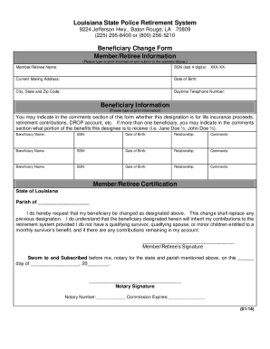 Louisiana State Police Retirement System Beneficiary Change Form