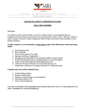 Change of Family Composition Packet - Add a New Member