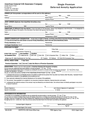 American General Life Insurance Deferred Annuity Application