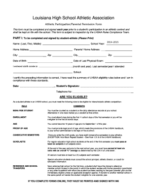 Louisiana High School Athletic Participation Form