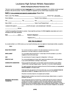 Louisiana High School Athletic Participation Form