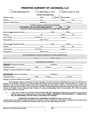 Pediatric Surgery Patient Registration and Medical History Form
