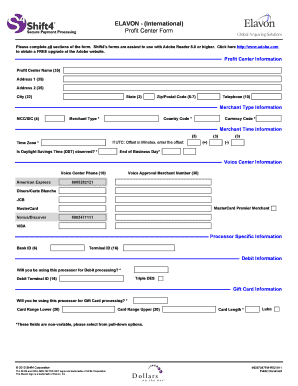 Elavon Profit Center Form