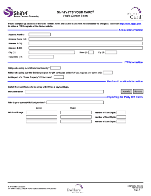 Shift4 IT'S YOUR CARD® Profit Center Form