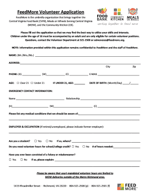 FeedMore Volunteer Application