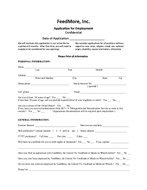 FeedMore Employment Application