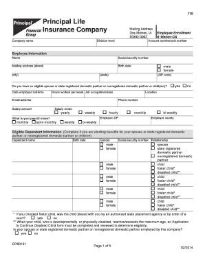 Principal Life Employee Enrollment & Waiver Form