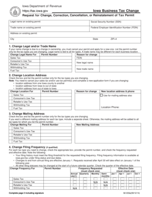 Iowa Business Tax Change Request Form
