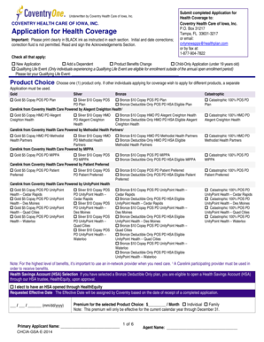 Coventry Health Care of Iowa Application for Health Coverage