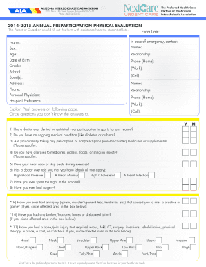 Arizona Annual Preparticipation Physical Evaluation