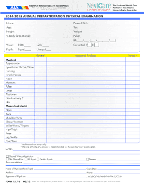 Arizona Annual Preparticipation Physical Form