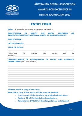 Entry form - Australian Dental Association - ada org