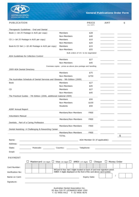 Australian Dental Association Publication Order Form