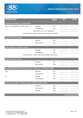 Australian Dental Association Publications Order Form