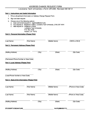 Louisiana Tech University Address Change Request Form