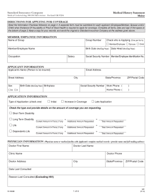 Standard Insurance Medical History Statement