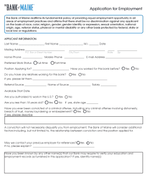 Bank of Maine Employment Application