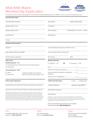 ANA Maine Membership Application