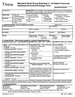 Maryland Small Group Business Employee Enrollment Form