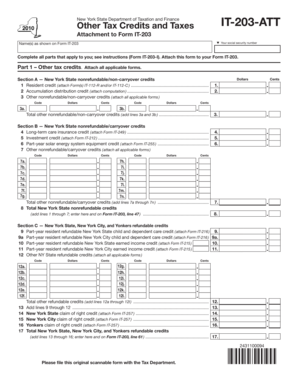 New York State Tax Credits and Taxes Attachment Form IT-203-ATT