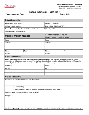 Molecular Diagnostic Laboratory Sample Submission Form