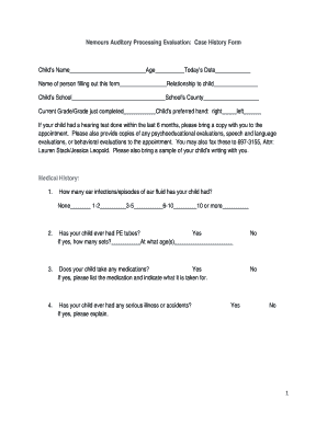 Nemours Auditory Processing Evaluation Case History Form