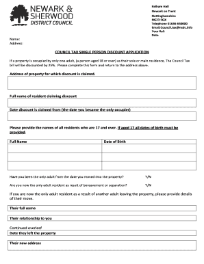 Council Tax Single Person Discount Application