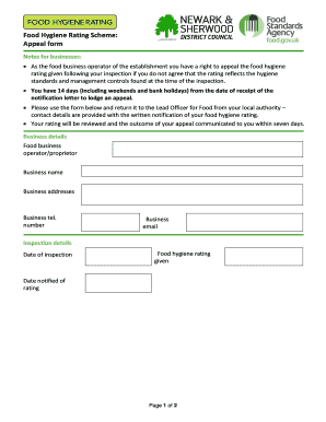 Food Hygiene Rating Appeal Form
